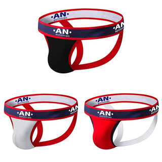 Banfishi underwear men's cotton breathable sexy sexy thong youth mid-waist hip lifting letter double thong men's pants black + white + red xl size (recommended 130-155 jin jin equals 0.5 kg)