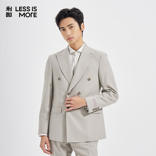 Lilang youth business men's wear, shopping mall same style suit, men's lapel double-breasted striped formal two-piece set, khaki gray (1ya) 190a