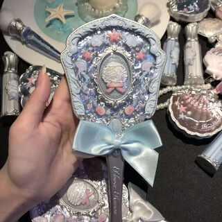 Flower knows shell pearl hand mirror princess style ocean mermaid high-looking cosmetic mirror mini pendant 1 piece blue shell