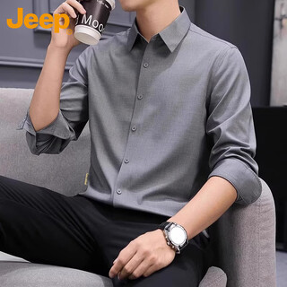 吉普（JEEP）长袖衬衫男秋冬季商务休闲衬衣男士宽松上衣服男装 灰色 XL