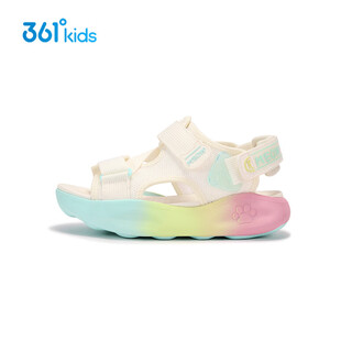 361 shopping mall same style children's shoes, girls' casual beach sandals, summer new middle and large children's shoes, feather white/light translucent green/sandwich yellow 34