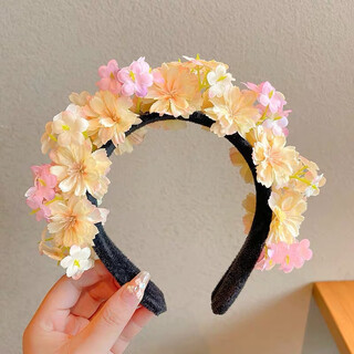 Snqp children's hairpin headband hand-dipped flower fairy garland headdress girls flower hair accessories headband girls hanfu hair accessories apricot flower headband 1 piece