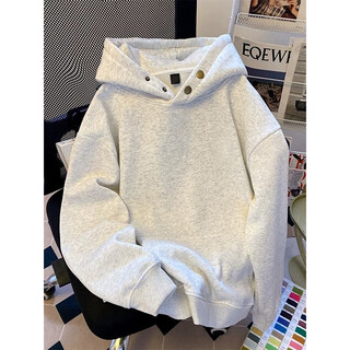 Katuchi cleanfit heavy button hooded sweatshirt men's spring and autumn trendy american high street jacket loose stiff hoodie white gray xl