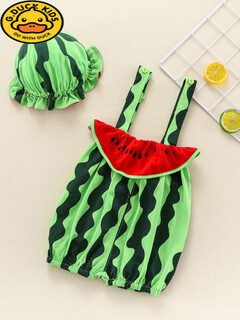018-month-old baby clothes set summer thin cotton sleeveless shorts overalls for boys and girls with hood watermelon jumpsuit with hood 66cm 66cm66 recommended height 57-64 cm