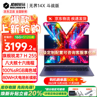 机械革命（MECHREVO）无界14X 斗战版 2025旗舰锐龙7高性能轻薄本15X学生设计办公游戏笔记本电脑 14X斗战版 R7 H255/高色域屏幕 16G内存/1TB疾速固态