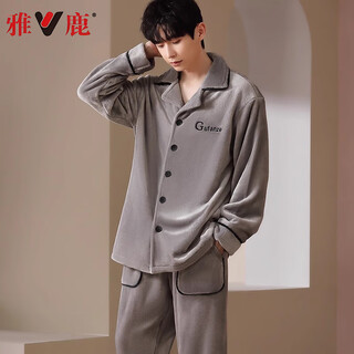 Yalu coral velvet men's pajamas winter plus velvet thickened autumn and winter loose flannel home clothes set 2025 new style