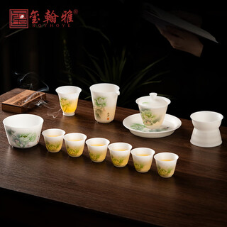Royhoye master hand-painted high-end ice-seed mutton-fat jade porcelain tea set for home, tea bowl, kung fu tea cup, light luxury gift, floral tea set, master hand-painted