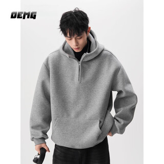 Oemg heavy velvet thickened 440g half-zip hooded sweatshirt for men and women autumn and winter loose top warm jacket gray high quality xl recommended 110-130jin jin equals 0.5 kg