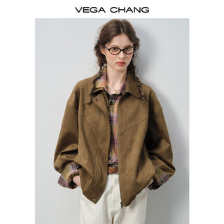 Vega chang short jacket women's 2026 new spring fashion commuting splicing line design jacket warm baked brown (coat) s