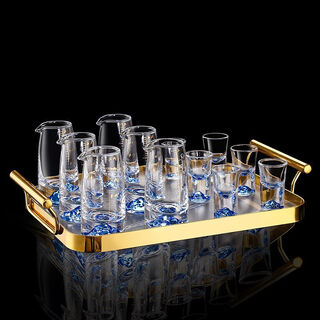 Meikejie blue mountain wine dispenser white wine glass set with scale household light luxury crystal glass one-cup wine set high-value 6 blue mountain wine dispenser + 6 blue mountain cups + gold tray