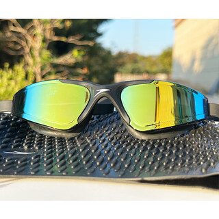 速比涛泳镜中大框泳镜游泳镜防水防雾眼镜防眩光不勒眼 中框炫彩黑+黑色泡泡帽+收纳盒)