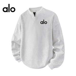 Alo yoga brand light luxury henley collar long-sleeved men's autumn sweatshirt v-neck bottoming shirt white floral gray-same style for men and women s
