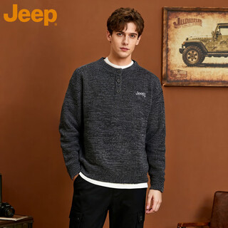 Jeep brand henley collar sweater men's 2025 autumn new trendy loose casual versatile lazy style knitted sweater men navy blue m