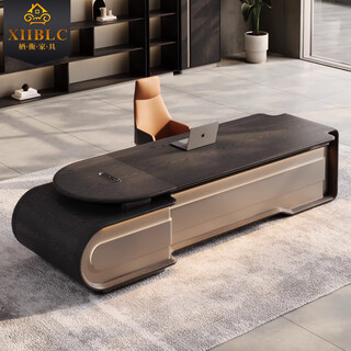 Qiheng (xiiblc) desk boss desk italian minimalist modern light luxury office chairman and president executive desk desk and chair combination natural mocha oak grain 2.8 meter boss desk