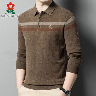 Montagut men's pullover cardigan polo collar middle-aged warm thickened knitted bottoming sweater dad's daily versatile sweater 1308 dark gray l 175/