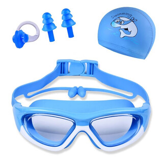 Raft core children's diving goggles swimming goggles hd waterproof anti-fog swimming goggles large frame boys and girls swimming cap set diving suit large frame blue swimming goggles nose clip earplugs u swimming cap arm ring swimming bag