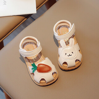 Fat donglai girls baotou sandals 2024 summer new children's hollow princess shoes female baby soft bottom rabbit toddler shoes trendy off-white 23 sizes/inner length 15.0cm