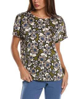 Anne klein anne klein women's short sleeve shirt with boat collar, leaf/white, xs leaf/white xs