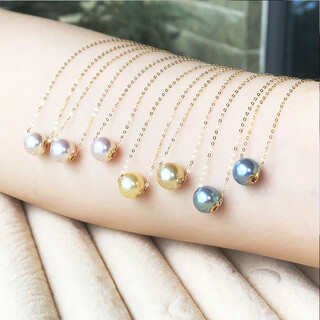 Lianshi 18k gold seawater pearl pendant single japanese akoya passepartout necklace really multi-hemp clavicle chain for girlfriend 7-7.5mm mini style