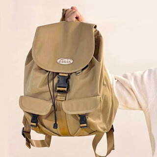 Exported to south korea emis backpack college student sports backpack men and women double pocket shopping travel leisure school bag trendy khaki color