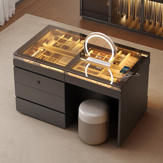 Yuya cloakroom island dresser integrated high-end double-sided drawer cabinet black dresser small apartment multi-functional storage cabinet 1.0 meter island cabinet integrated dresser + makeup stool