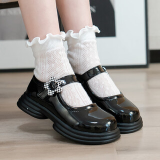 Ciyu children's leather shoes 2025 spring new style girls' beanie shoes baby princess shoes black velcro soft sole shoes 3131 black 30 inner length 18.3cm