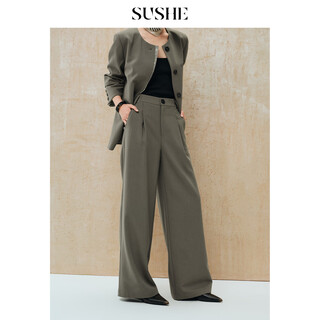 Sushe gold jacquard contrast color collarless suit jacket high waist cut drape suit comet green - pants m