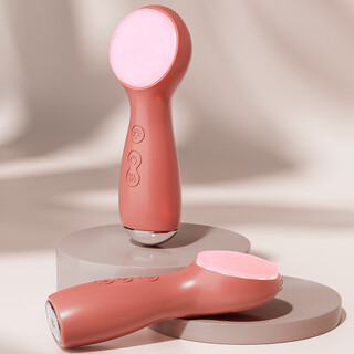 新款硅胶洁面仪红光美容仪挡水电动洁面仪震动按摩清洁洗脸刷 红色