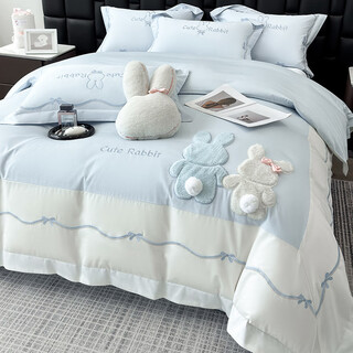 Mercury series category a maternal and infant grade pure cotton long-staple cotton four-piece set with appliqué embroidery pure cotton bed sheets and quilt covers skin-friendly cartoon bedding 4 category a maternal and infant grade long-staple cotton liangxiaozhai-blue and white 1.8 sheet style four-piece set quilt cover 200*230