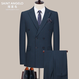 Anniversary bird double-breasted suit men's suit british slim business professional formal dress autumn fashion groom wedding suit navy blue pa189 m 170