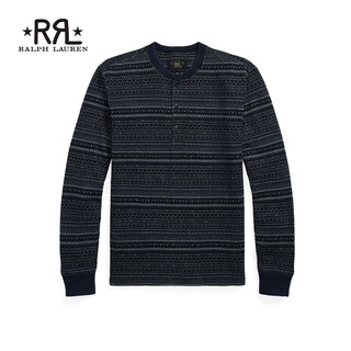 Rrl men's fall 25 indigo cotton jacquard henry shirt rl95091 400-multicolor l