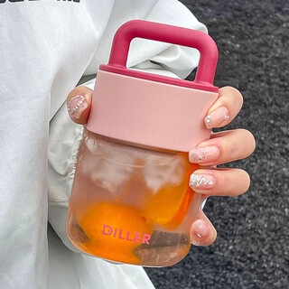 Bei mu xing mini water cup glass small milk cup coffee milk portable takeaway high-looking fat cute cup female big belly cup handle fat cup - pink