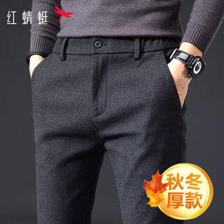 Red dragonfly casual pants men's four seasons cotton business casual versatile straight pants fashion slim slightly elastic long pants black 32