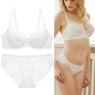 Aimu autumn and summer underwear women's transparent small breast gathering lace thin sexy side breast-reducing anti-sagging bra set white 75a+m underwear