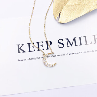 Shengbei stone clavicle chain pendant for women 18k gold curved moon pendant heart-shaped necklace internet celebrity ins trend necklace 18k gold