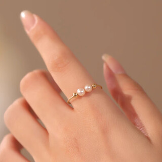 Quamer double-bead pearl ring women's niche design index finger ring light luxury simple temperament versatile ring ring double-bead pearl ring (inner diameter 18mm) + gift box opening adjustable