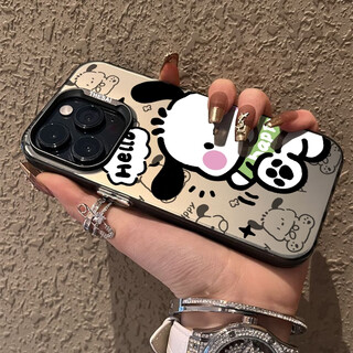 波沃姆 可爱帕恰狗适用苹果16promax手机壳新款iphone14保护套苹果13全包12防摔11彩银软壳男女款 IMD彩银-黑-LU3897hello帕恰狗 iPhone 15