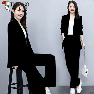 Woodpecker single/suit 2025 new spring socialite small fragrant suit professional royal sister wide-leg pants two-piece suit women summer black jacket + pants + white vest light and thin m