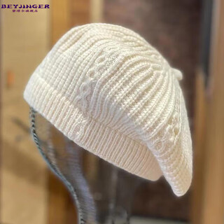 Bijinger beret autumn and winter new japanese knitted women's spring and autumn casual korean style western-style octagonal hat retro milky white-wool beret solid color m (56-58cm)