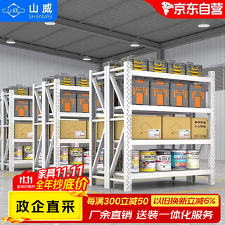 Shanwei storage shelves multi-layer storage racks household storage racks warehouse supermarket cargo racks gray and white 100*40cm four layers