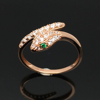 Quamer plated 14k color gold 585 purple gold inlaid green stone snake-shaped ring women's luxury new ring green eye ring (opening adjustable)