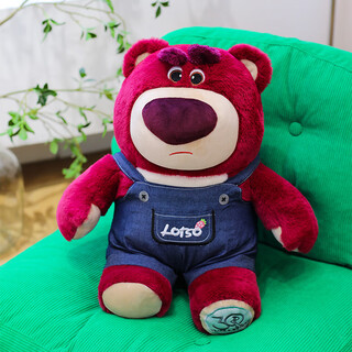 Fashionable and cute strawberry bear doll plush toy bear doll bed pillow girlfriend's birthday gift upgraded style overalls strawberry bear 55 cm (1.5kg) correct version - quality guarantee