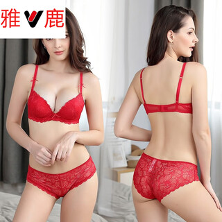 Yalu zodiac year big red underwear set comfortable new two-breasted small breast push-up lace sexy wedding bra red soft steel ring 75b +m underwear