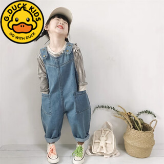 G.duckkids children's pants korean style spring and autumn 2025 new girls' overalls loose denim baby cute big pp jumpsuit light blue baby overalls 130 suitable for 120-130cm age 7-8 years old