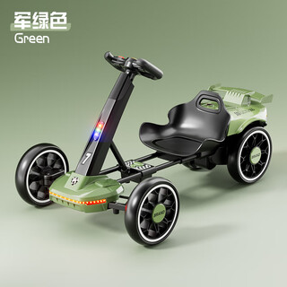 Meow lion electric go-kart for children, which can seat 4-8 adults, outdoor lightweight toy, no installation required, foldable four-wheeled children's car, top configuration, military green + dual drive + 12v battery, music, lighting + remote control