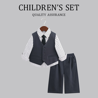 GOKU2025年秋季男童西装长袖套装休闲中小童礼服帅气走秀男孩小主持人 灰色 120 身高110-120cm体重37-43斤