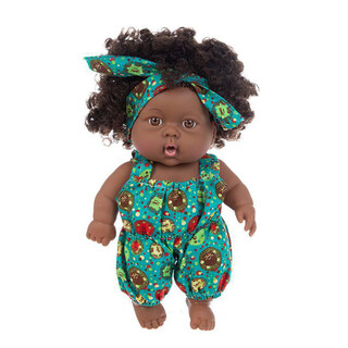Zododo african black doll cute doll comfort baby sleeping doll vinyl reborn fake doll children's toy girl q81004c blue and green picture overalls 1m