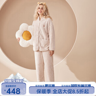 Picture french imported coral velvet pajamas for women winter couple antibacterial plus velvet thickened warm can be worn outside home clothes set off-white women's model w238b m (recommended 90-110jin jin equals 0.5 kg)