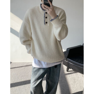 Ye yu's lazy style henry collar wool sweater for men in autumn and winter plus size plus size trendy fat people loose warm sweater off-white m (recommended 95-110 jin jin equals 0.5 kg)