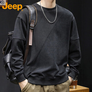 Jeep (jeep) sweatshirt men's color matching autumn and winter loose long-sleeved t-shirt top men's heavy base shirt black xl